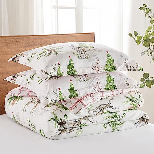 Holiday Red King Comforter Set - Sleigh Bells Christmas Bedding 106x94 with Two Pillowcases