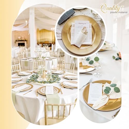 50 Pack Gold Beaded Charger Plates 13 Inch Round Decorative Tableware
