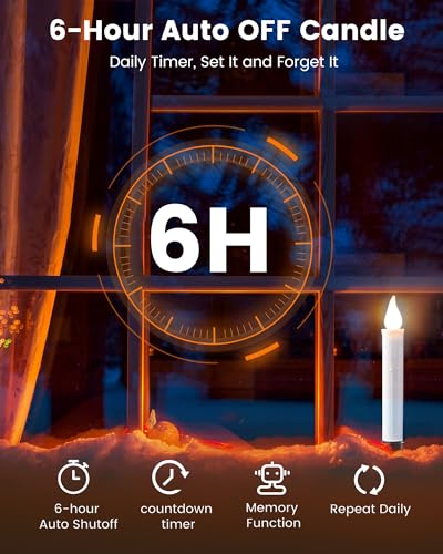 SURAIELEC 8-Pack Battery Operated Christmas Window Candles with Timer, Removable Holders, Safe Flameless LED for Holiday Decor