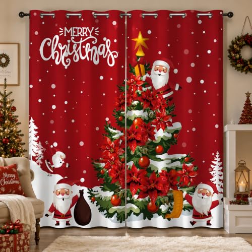PAOPOED Christmas Room Darkening Curtains Santa Tree 52 x 96 Inches - Pack of 1