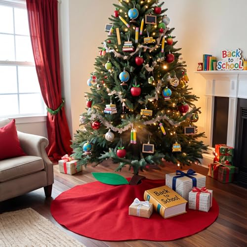 36-Inch Red Apple Tree Skirt for Back to School Classroom Decor