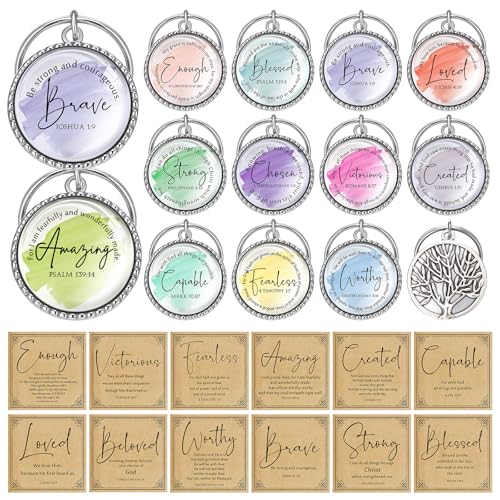 Suncalla Colorful Watercolor Christian Pastor Keychains & Inspirational Cards Bulk Set of 24