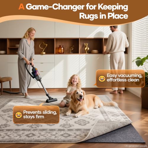 Non-Slip Rug Pad for Area Rugs, 7.5 x 9.5 Ft Felt and Silicone Grip Mat