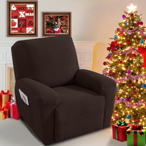 4-Piece Stretch Recliner Chair Covers - Jacquard Fabric with Pocket