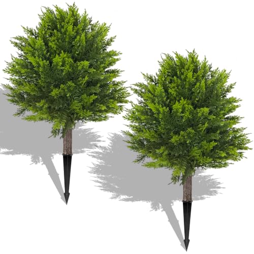 24-Inch Artificial Cypress Topiary Ball Set, UV Resistant Faux Shrub Bushes