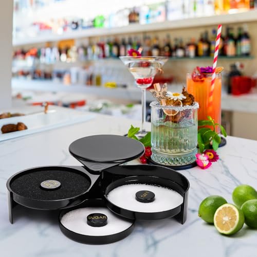 Suwimut Black 3-Tier Glass Rimmer Set with Sponge for Cocktails & Margaritas — 2 Pack