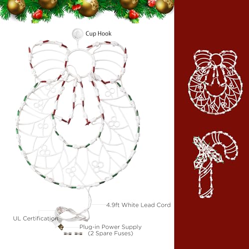 GMFINE 2-Pack Christmas Window Silhouette Lights: Wreath & Candy Cane, Plug-In Indoor/Outdoor