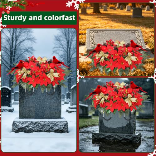Christmas Cemetery Flowers Saddle with Bouquets - Red & Gold, 2 Pack