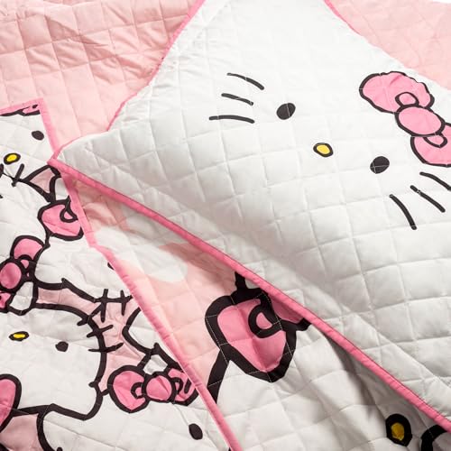 Hello Kitty Twin Quilt Set Pink 2-Piece Soft Polyester Bedding - Jay Franco