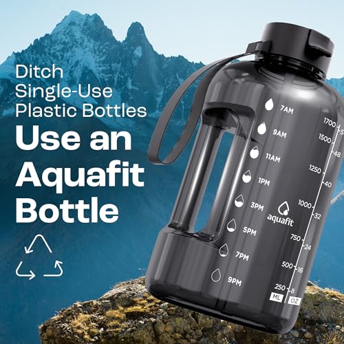 Half Gallon Water Bottle with Time Marker 64 oz Gym Jug with Straw