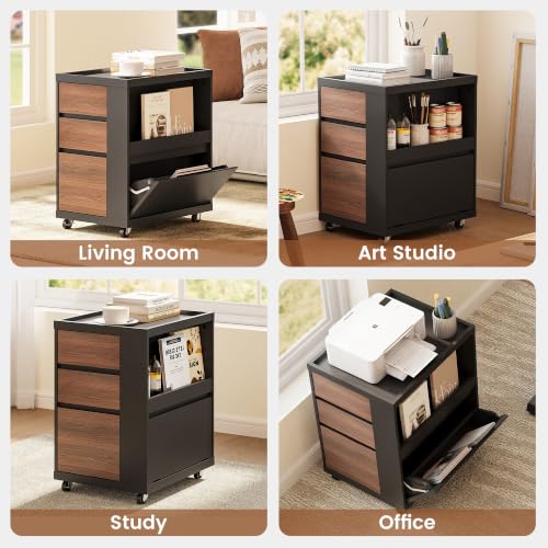 3-Drawer Mobile File Cabinet with Side Storage and Printer Stand