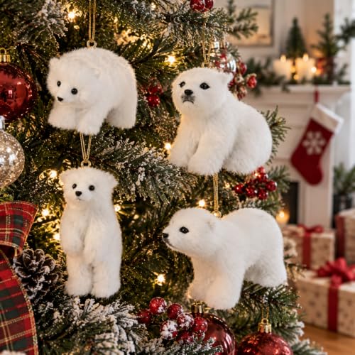 Yinder 4 Pcs Polar Bear Christmas Ornament Plush with Scarf - Lovely Style (Variation: 4 / Lovely Style)