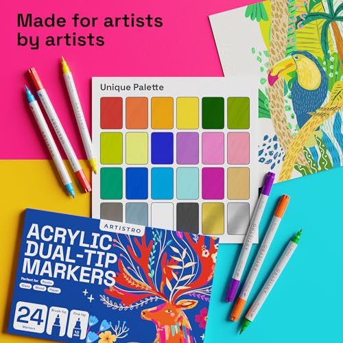 ARTISTRO 24 Acrylic Dual-Tip Glass Marker Pens for Wine Glasses - Craft & Art Supplies