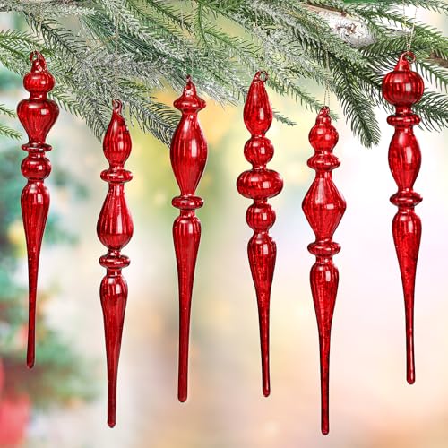Red 11 Inch Mercury Glass Finial Christmas Ornaments — Set of 6 by Yousoontic (Red)