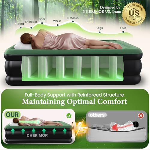 Queen Air Mattress with Built-in Pump, 18in Raised, 800 lb Capacity
