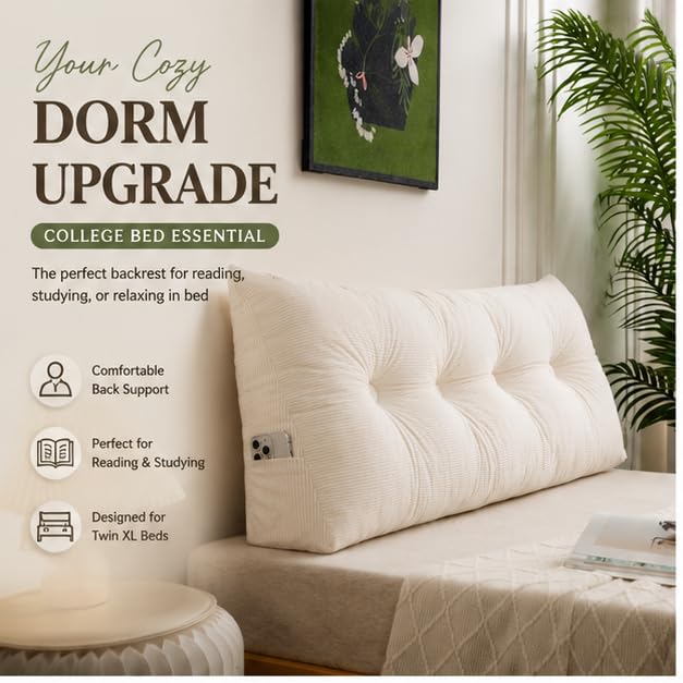 Twin XL Dorm Headboard Pillow - Plush Wedge Cushion for Back Support