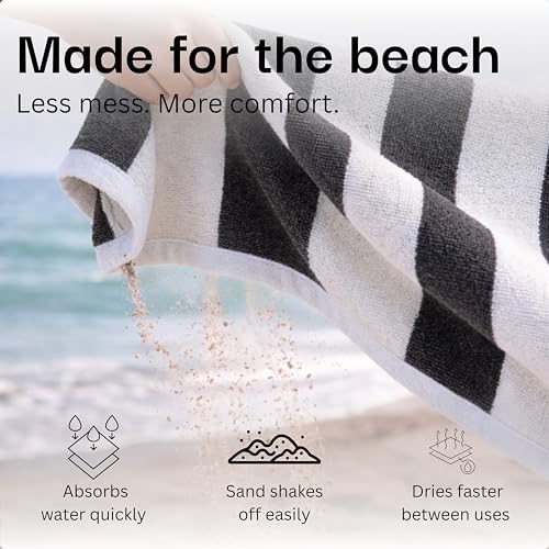 Salt Earth 30x60 Inch Oversized Beach Cotton Striped Towels Pack of 4 - Steel Grey