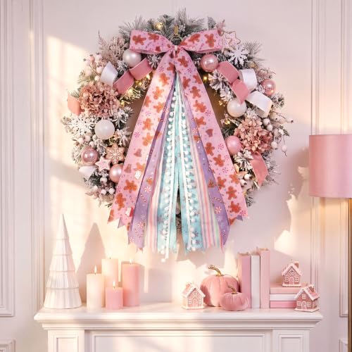 2 Pack Pastel Christmas Wreath Ribbon Bows for Front Door - Wavyknot