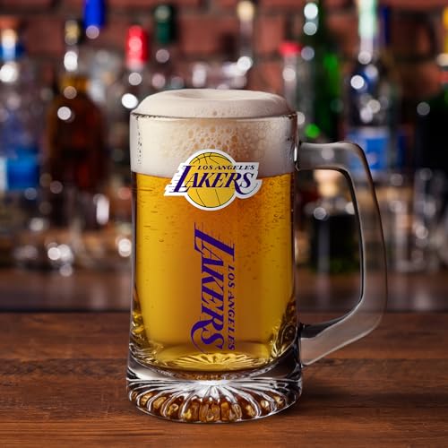 14oz Glass Beer Stein with Professional Team Logo, Heavy-Duty Barware