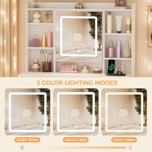 BEWISHOME Lighted Vanity Desk with Jewelry Storage & Power Outlet