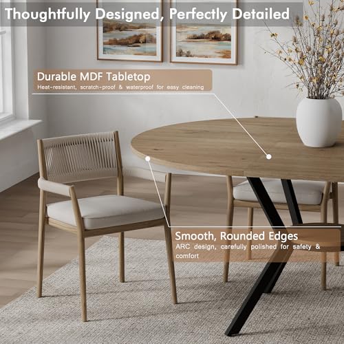 Extendable Round Dining Table, 42" to 58" Oval Table with Storage Shelf