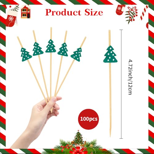 Christmas-Green Tree Cocktail Picks 100 Pcs Bamboo Skewers for Appetizers & Garnish