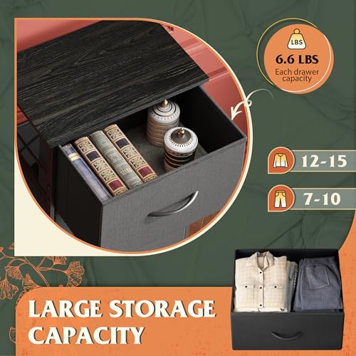 4-Drawer Fabric Storage Dresser Tower, Small Nightstand - Charcoal Black
