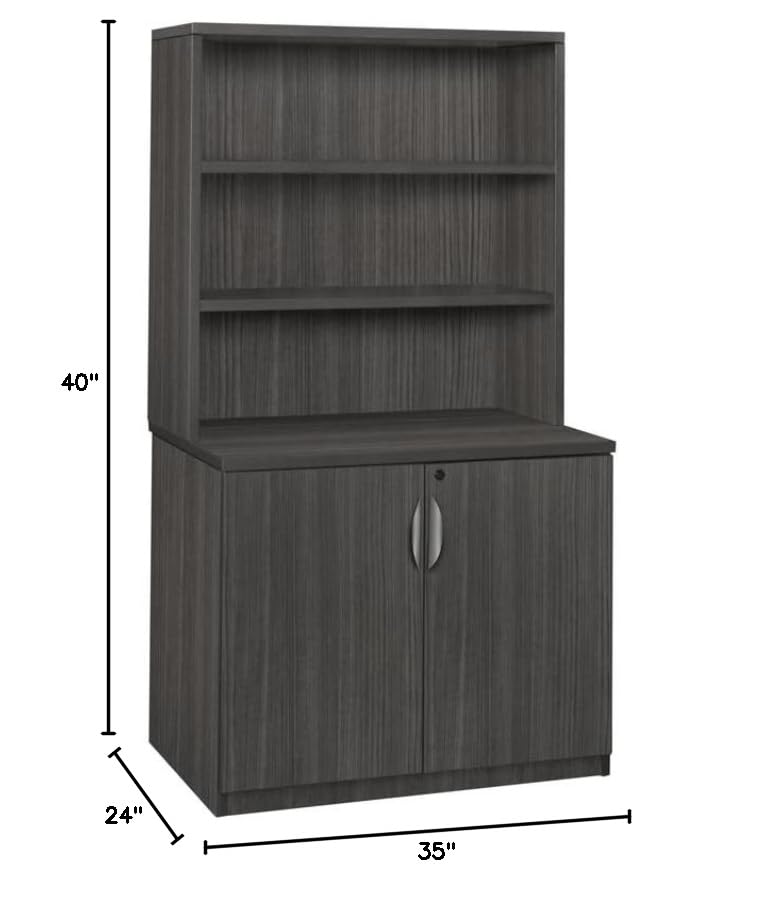 29-Inch Locking Storage Cabinet with Open Hutch, Ash Grey