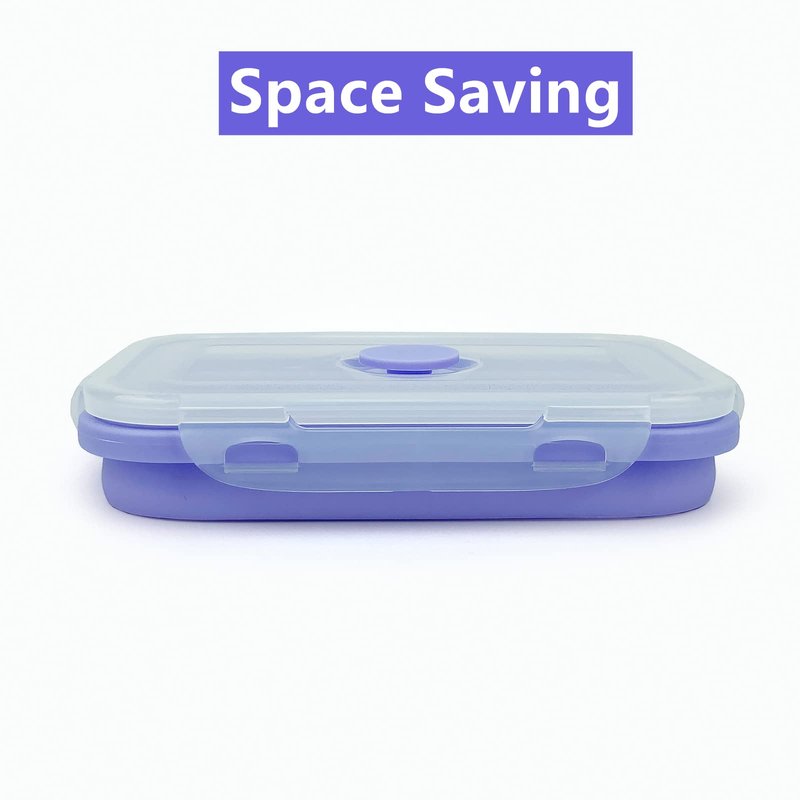 Lunbengo Purple Collapsible Meal Prep Containers Camping Bowls Silicone Bento Box with Airtight Plastic Lid, Microwave Safe, Portable Lunch Container, For Food Storage, Travel and Hiking, 3Pack