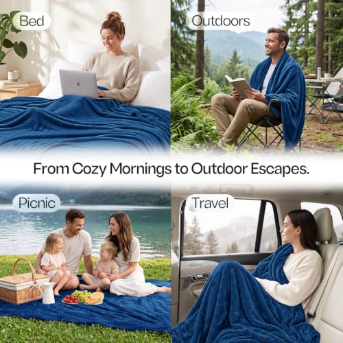 King Size Soft Fleece Blanket - Navy, Lightweight & Cozy (90x102 Inch)