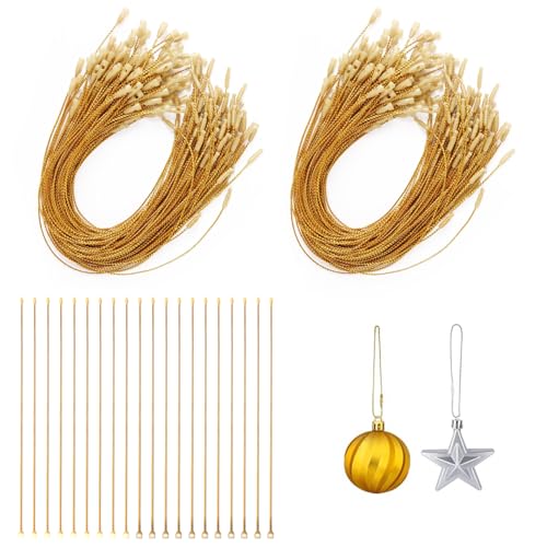 Gold Christmas Ornament String Hangers - 200 Pcs Precut Snap Fasteners