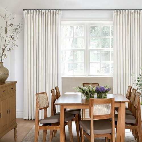 TWODRAPES Pinch Pleated Linen Curtains 84 Inch 2 Panels Cream Ivory