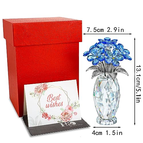 Blue Crystal Forget-Me-Not Flower Figurine Handcrafted Glass Ornament
