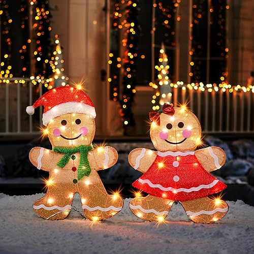 Dazzle Bright 2D Gingerbread Man Yard Decor – 50 LED Outdoor Christmas Lights, 23in (Gingerbread)