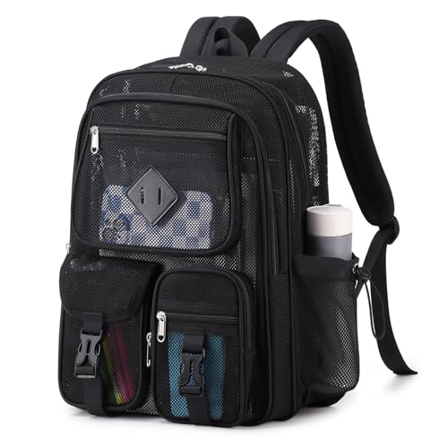 Heavy Duty Mesh Backpack - See-Through Net School & Travel Bookbag