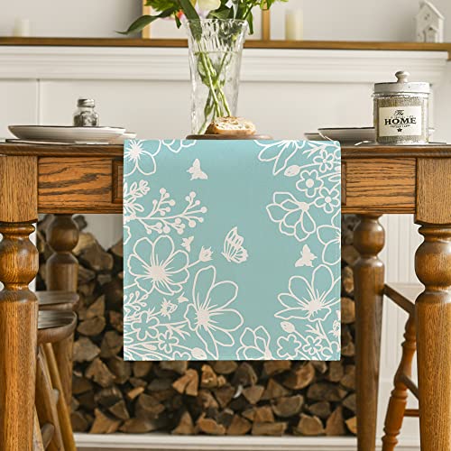 Blue Bloom Flowers Spring Table Runner - 13 x 120 Inch Home Decor