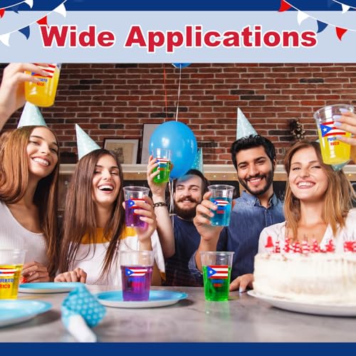 50 Pcs Puerto Rico Disposable Plastic Cups 12 oz Red White Blue Flag Party Supplies