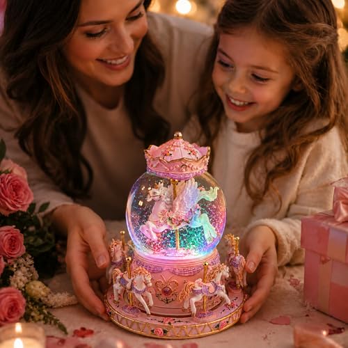 Unicorn Carousel Snow Globe Music Box, Rotating Musical Keepsake Gift