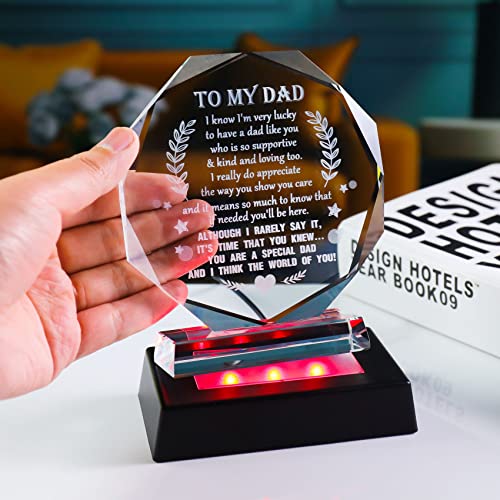 YWHL Glass To My Dad Plaque with Colorful Light Base - Birthday Gift for Father from Daughter or Son