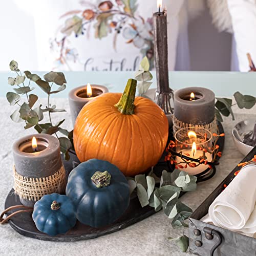 7 Pcs Navy Blue Artificial Pumpkins - Decorative Foam Fall Centerpieces