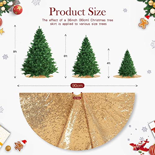 Gold Sequin Christmas Tree Skirt - 36 Inch Sparkly Tree Base Cover