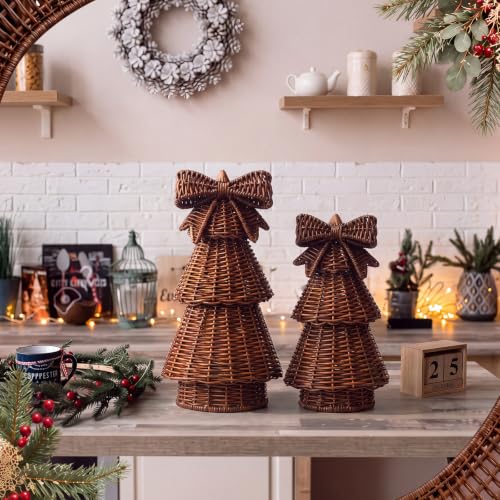 Bucherry 2 Pcs Rustic Rattan Christmas Trees Dark Brown Holiday Decor