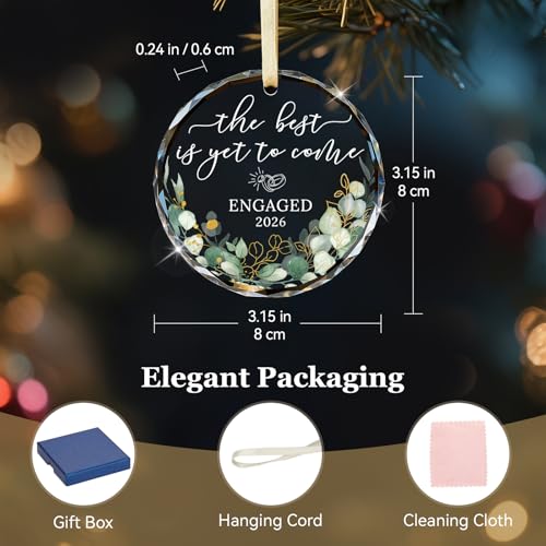Engaged 2026 Crystal Glass Ornament Keepsake for Couples