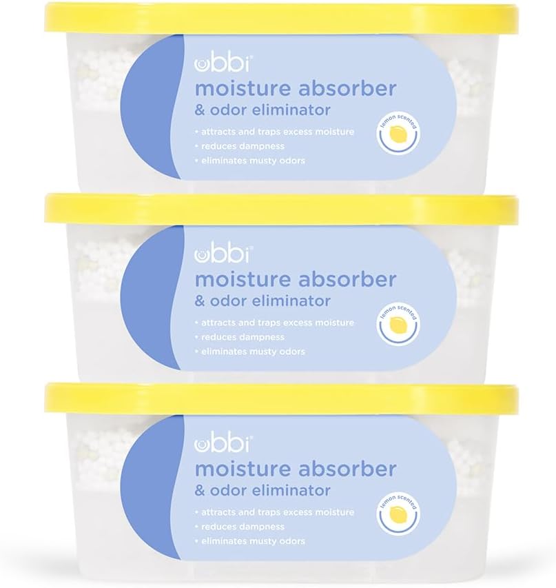 Ubbi Moisture Absorber - Odor Eliminator Tub with Lemon Scent - 3 Pack for Dampness Control