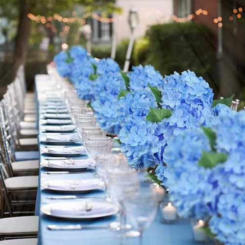 6 Pcs Blue Silk Hydrangea Artificial Flowers with Stems for Home & Wedding Decor