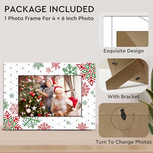 Frinalayoi Red & Green Christmas Photo Frame 4x6 Inch Snowflakes Holiday Decor