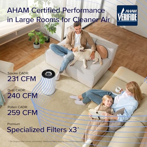 Smart Air Purifier for Large Rooms with True HEPA Filter and Air Quality Monitor