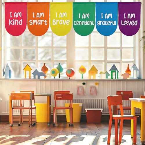 6-Piece Rainbow Motivational Classroom Curtains, 36x24 Inch Window Drapes