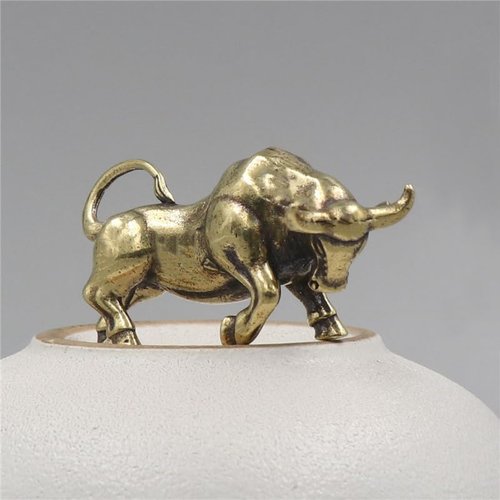 Bronze Zodiac Ox Statue - Creative Floral Design Brass Figurine | 2-Piece Decorative Cow Ornament