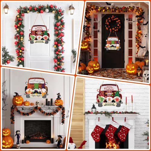 SENMAY Halloween Gnome Door Sign - Double-Sided Front Door Decor (Orange/Red)